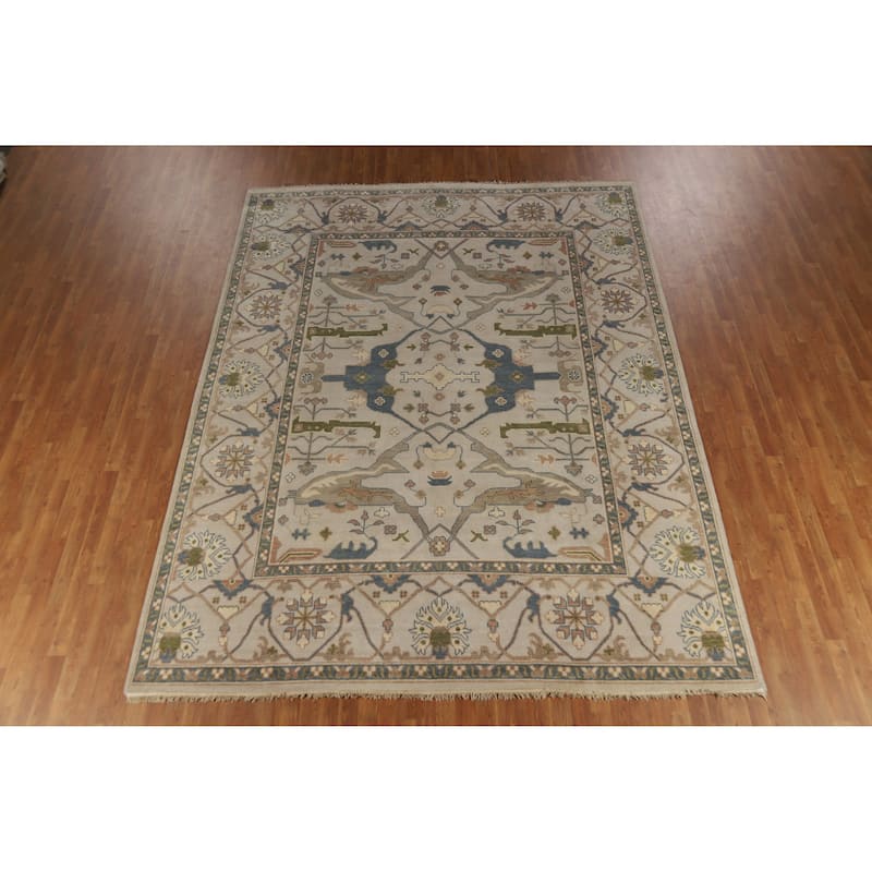 Earth Tone Oushak Indian Area Rug Living Room Handmade Wool Carpet - 9'2" x 11'10"