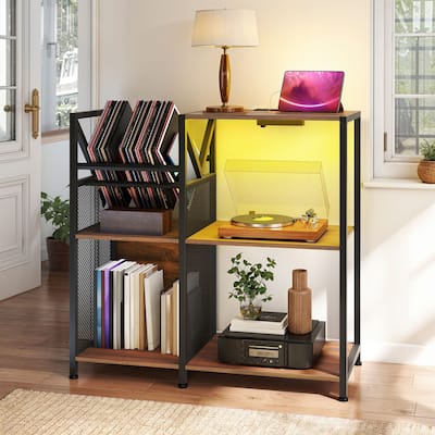 3 Tier Record Player Stand DVD/ CD Media Storage Cabinet with Power Outlets