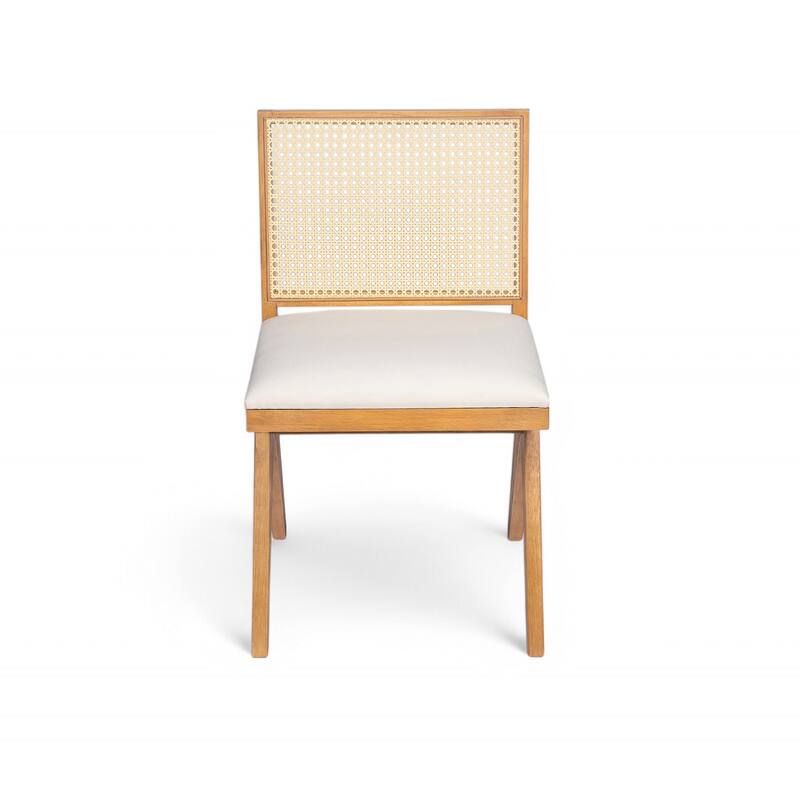 Dining Chairs Set of 2, Ergonomic Upholstered Kitchen Side Chairs, Accent Chairs with Rattan Backrest & Solid Wood Legs