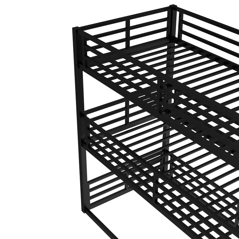 Roomfitters Twin/Full/ Queen Metal Triple Bunk Bed with Safety Guardrails, Heavy-Duty Noise-Reduced Frame, Black