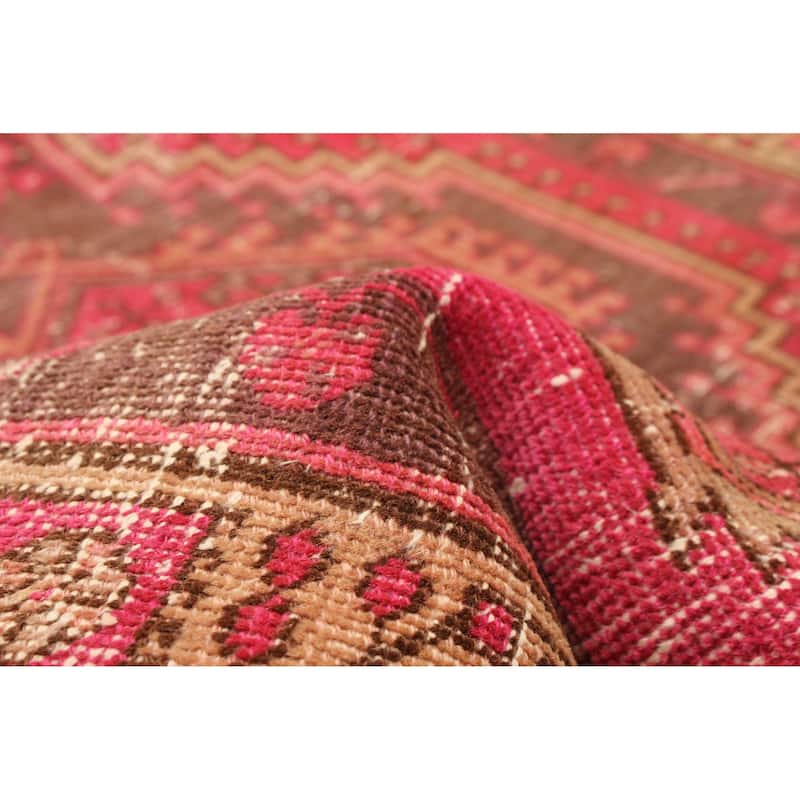 ECARPETGALLERY Hand-knotted Antalya Vintage Dark Pink Wool Rug - 3' 3" x 13' 1"