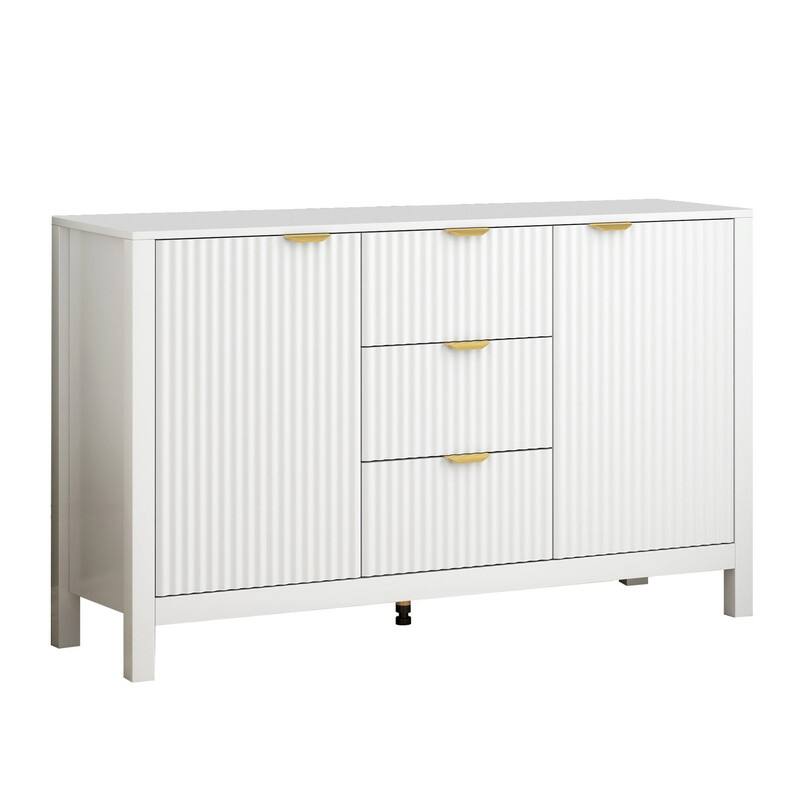 Entryway Buffet Cabinet with Wave 2-Door and 3 Drawers, Adjustable Shelves for Stylish Storage