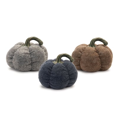 Plush Pumpkin Fall Harvest Tabletop Decorations - 8.25" - Set of 3