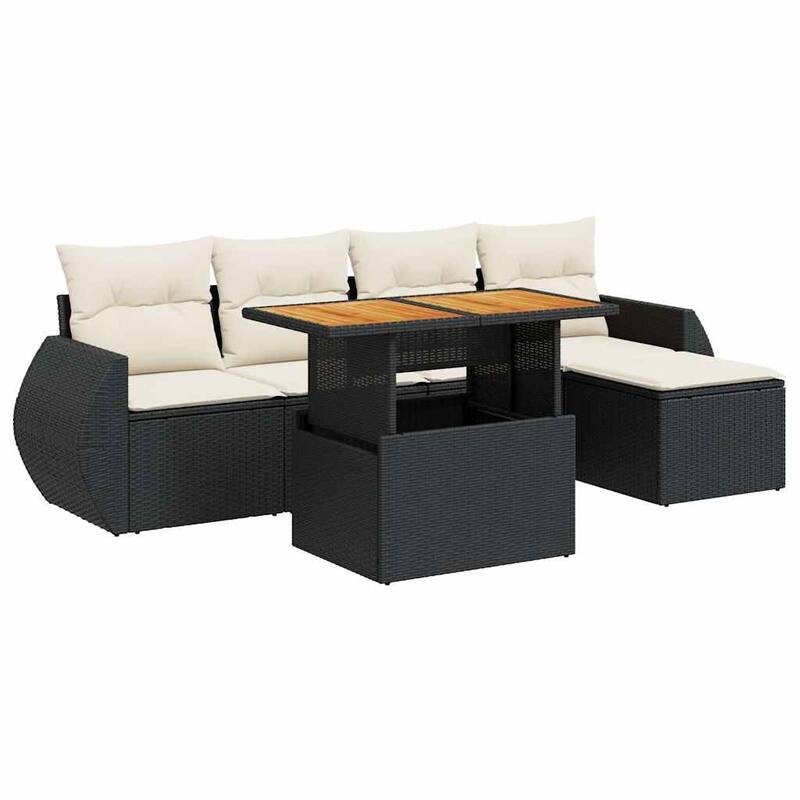 vidaXL Patio Sofa Set with Cushions Modular Sofas and Table 6 Piece Poly Rattan - 21.7 x 39.4 x 28.7