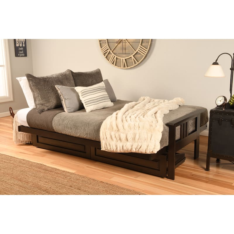Somette Beli Mont Espresso Finish Futon Set with Linen Mattress and Storage Drawers