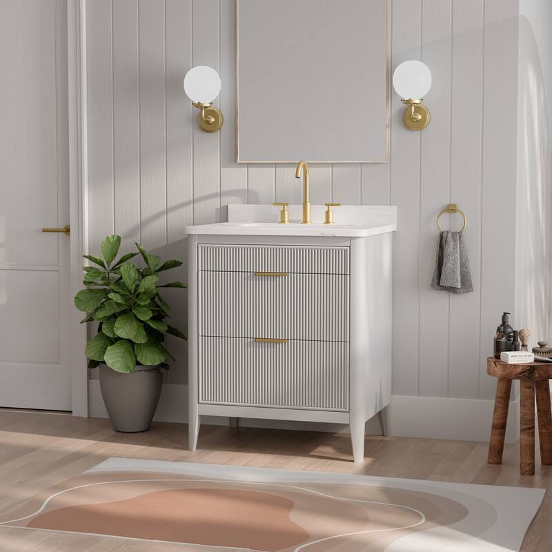 Modland 30" Freestanding Bathroom Vanity with Carrara Marble Top - Soft-Close Drawers,Green / Grey - 30 inch