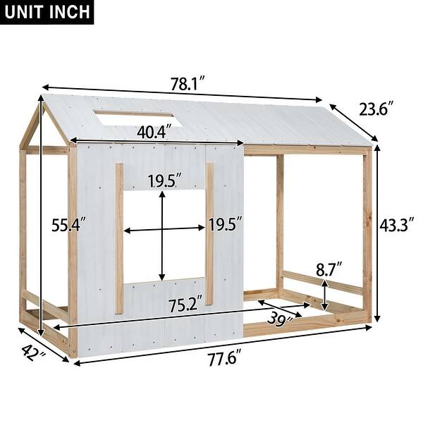 dimension image slide 0 of 2, Twin Size House Platform Bed with Roof and Window