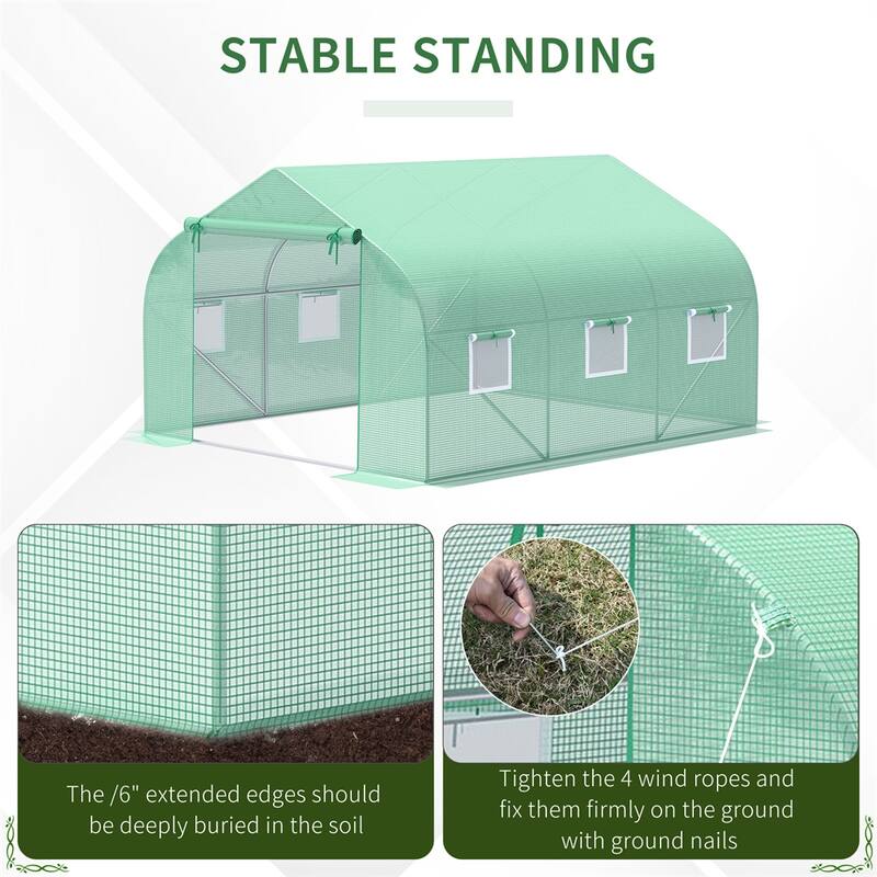11ft Greenhouse with Galvanized Steel Frame and PE Cover Ventilated Windows Zippered Door for Garden Plant Protection
