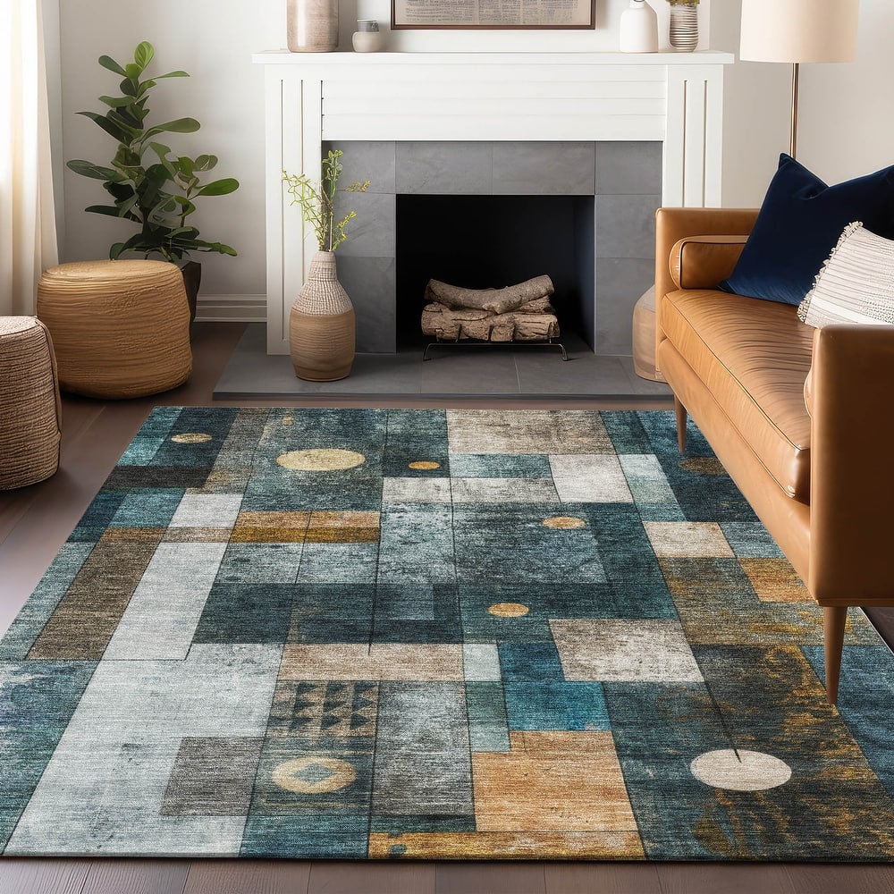 Machine Washable Indoor/ Outdoor Modern Deco Chantille Rug