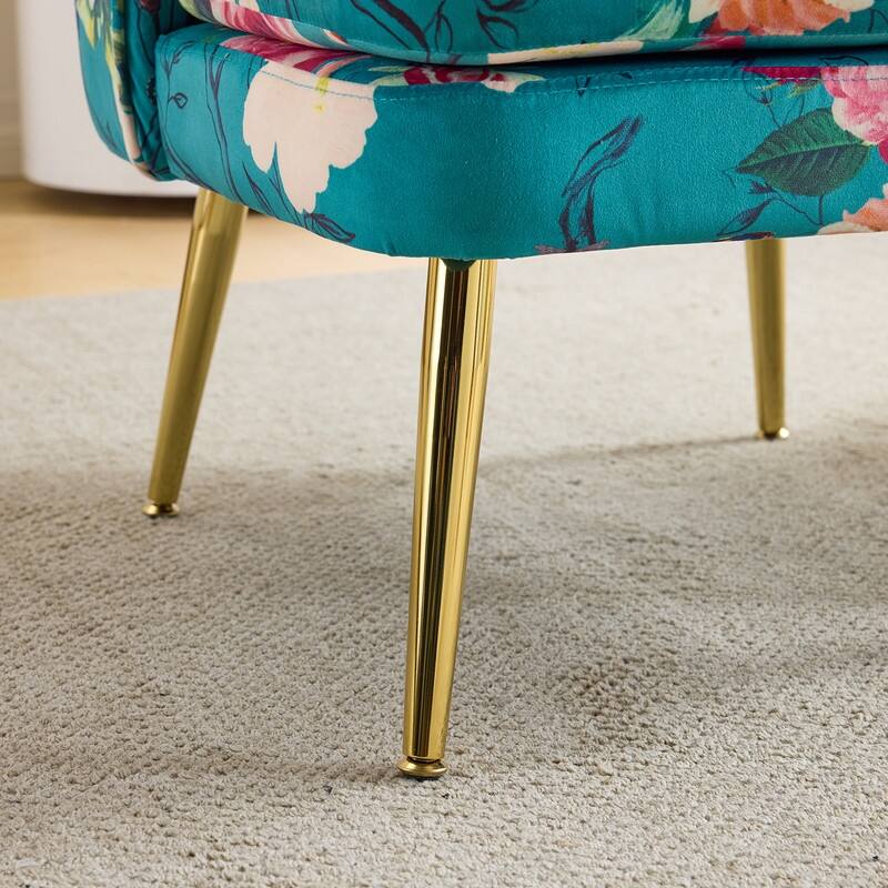 Mid Century Modern Upholstered Reading Chair with Lumbar Pillow, Gold Metal Legs, Small Space Friendly for Living Room Bedroom