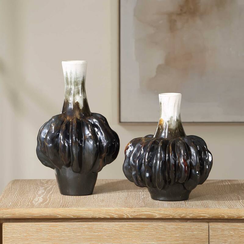 Uttermost Umbrian White & Brown Gourd Vases (Set of 2)