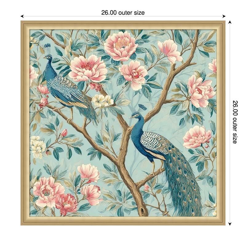 Peacock Mughal Mural by Tradelink inhouse artist Wood Framed Wall Art Print - 26 x 26 in - Gold