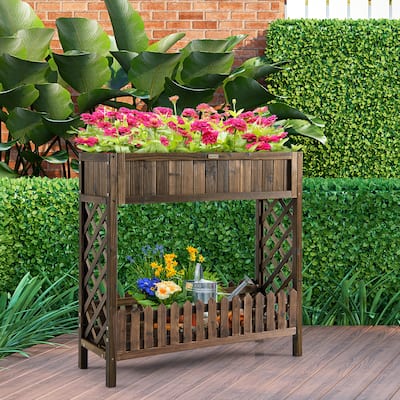 2Tier Wood Raised Garden Bed Elevated Planter Box for Vegetable, Fruit