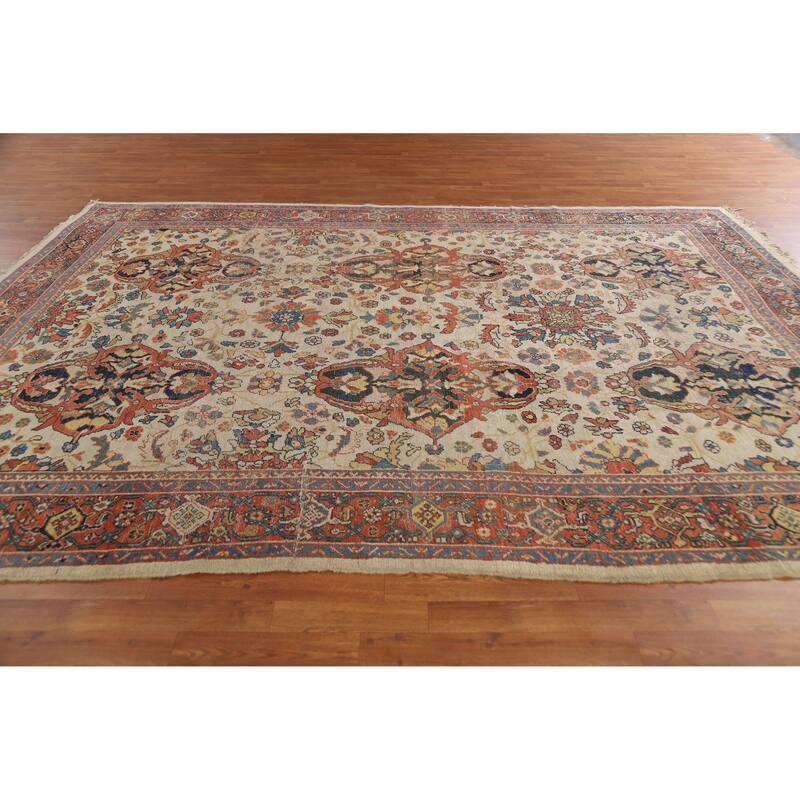Hand Knotted Oriental 100% Wool Carpet Traditional Floral Beige & Ivories Sultanabad Area Rug - 11' 10'' X 8' 8''