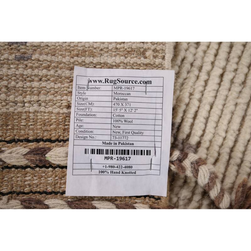 All-Over Abstract Moroccan Palace Size Area Rug Handmade Wool Carpet - 12'2"x 15'5"