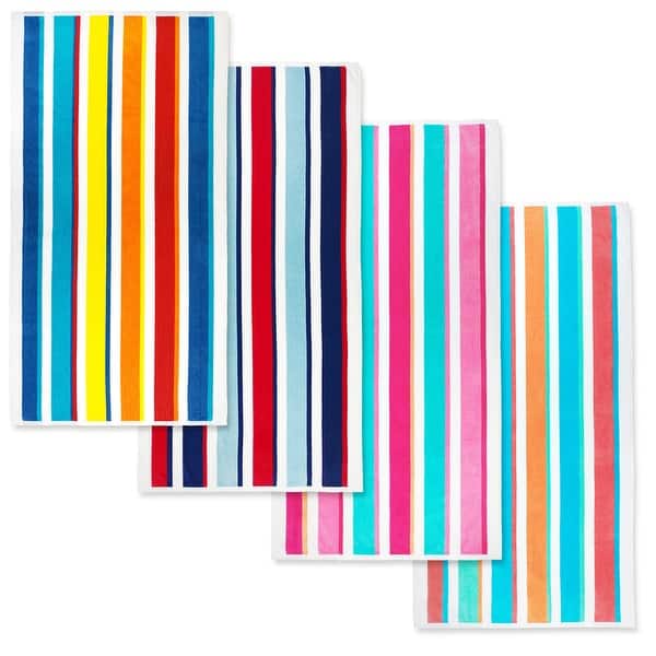 Kaufman Multicolor Velour Joey Cabana Stripe 32 x 62 All Cotton Beach & Pool Towels - 4-Pack