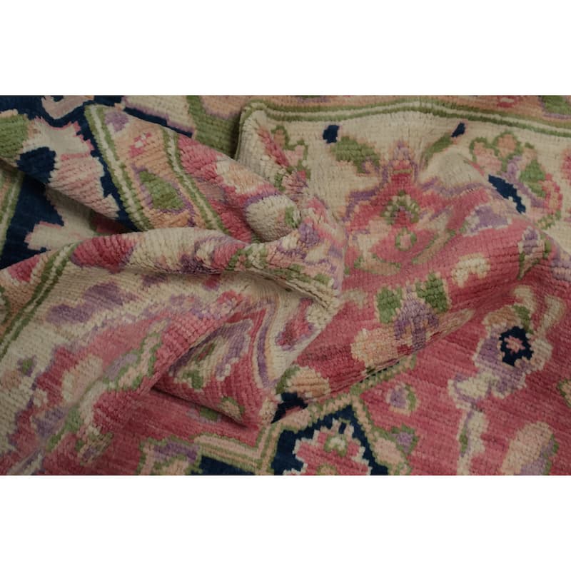 Hand Knotted Oriental 100% Wool Carpet Transitional Medallion Pink Oushak Area Rug - 6' 7'' X 5' 2''