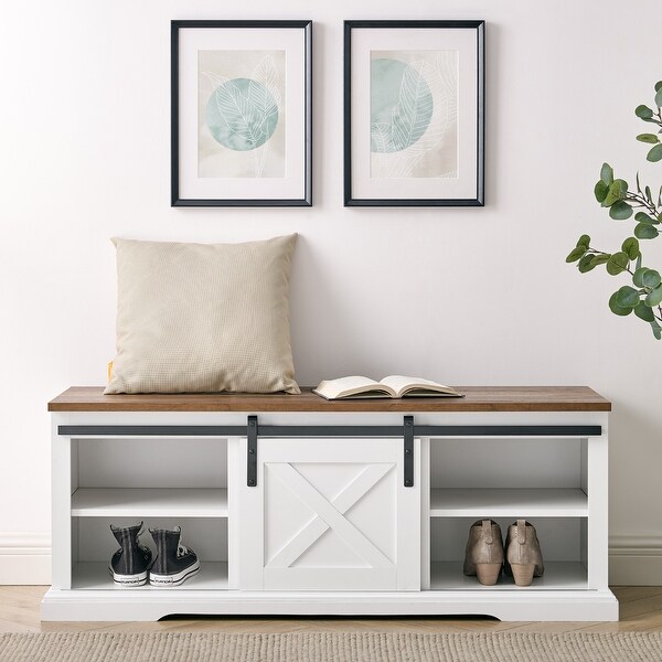 Barn door shop entryway bench