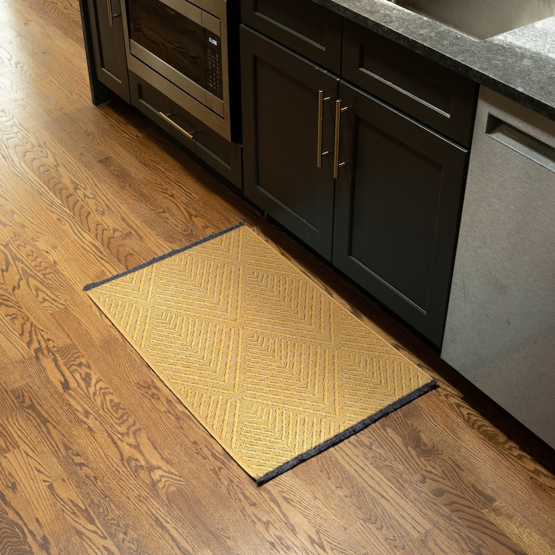 Alameda Solid Color Chevron Machine Washable Indoor Area Rug - 2' x 3' - Gold