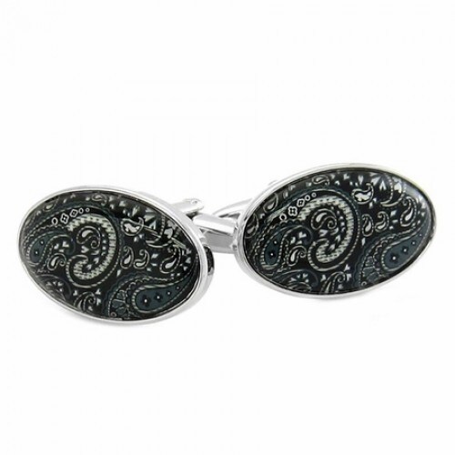 Paisley Cufflinks in Black. Opens flyout.