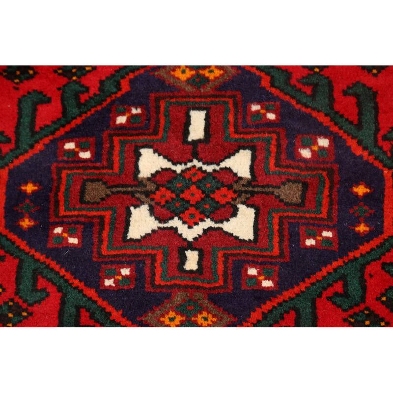 Geometric Hamedan Persian Home Decor Area Rug Hand-knotted Wool Carpet - 2'11" x 5'0"