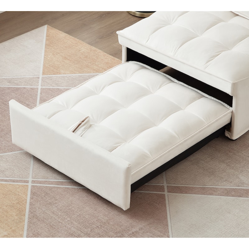 White Velvet Convertible Single Sofa Bed for Office & Living Room