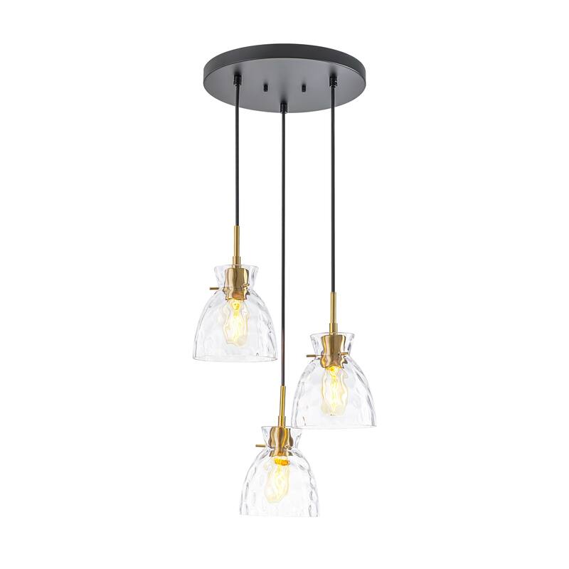 1/3/5-Light Modern Black & Gold Textured Glass Pendant Light - Adjustable Hanging Ceiling Fixture for Dining Room