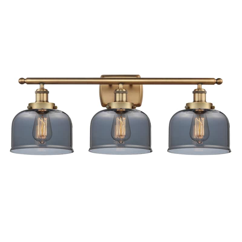 Innovations Lighting 916-3W-13-28 Bell Vanity Bell 3 Light 28" Wide - Brushed Brass / Plated Smoke