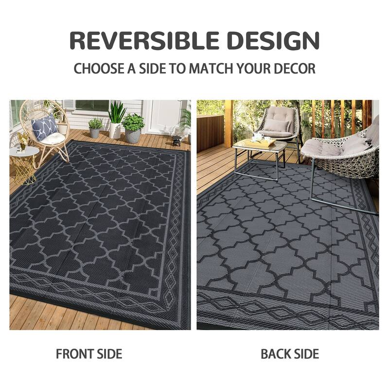 Outdoor Rug Waterproof Reversible Rug Outside Plastic Carpet, Stain & UV Resistant Portable RV Rug