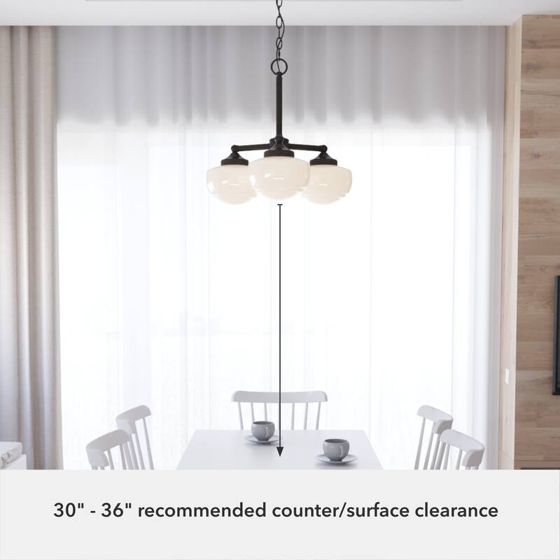 Hunter Saddle Creek Contemporary Schoolhouse Chandelier - Clear or White Glass Globes - Entry, Dining Room, Kitchen Table