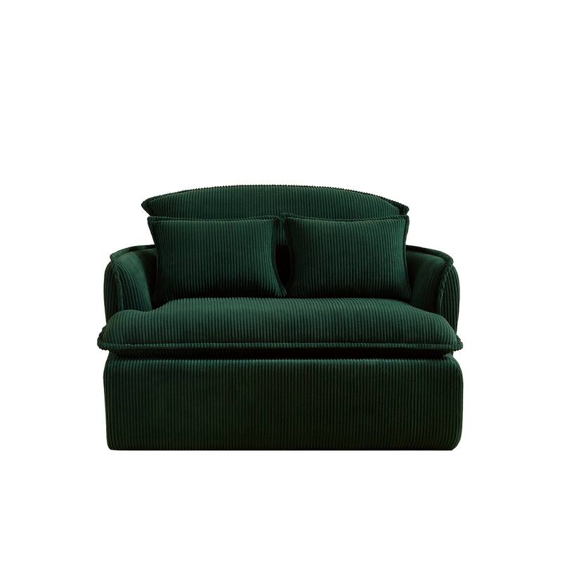 Green Corduroy Sofa with Foam Frame and Ottoman, Compact Modern Design - 47.24" x 35.43” x 37.4"