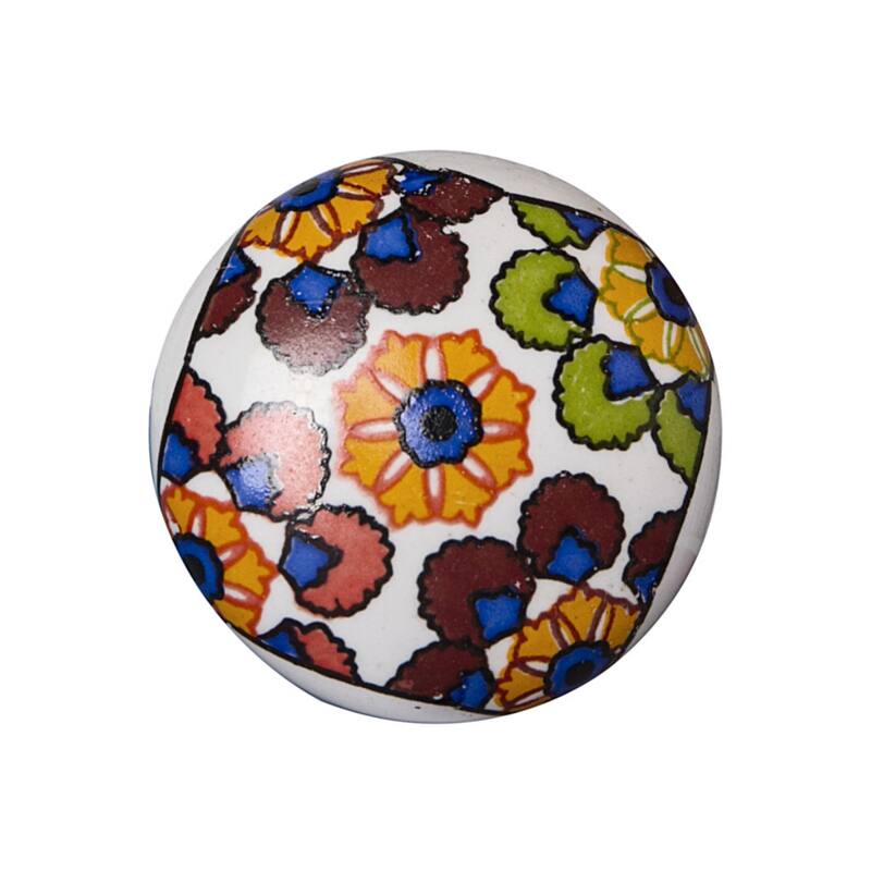 Set of 8 Hand-Painted Blue and Orange Ceramic Drawer Pull Knobs - 1.50” x 1.50” x 1.50”