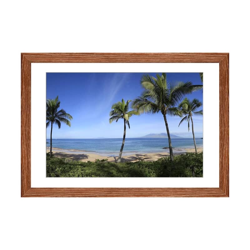 iCanvas "Palm Tree Lined Beach, Maui, Hawaii, USA" by Panoramic Images - Walnut - 16x24x1