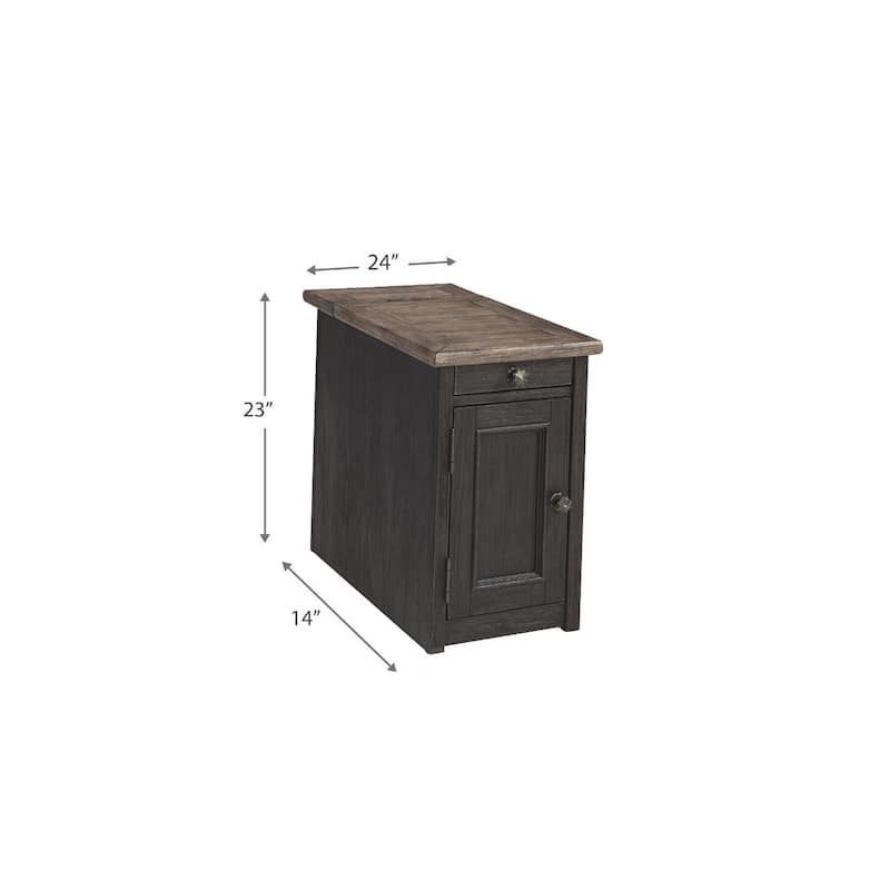 24.13 in. Brown and Black Rectangle Wood End Table with USB Charging Ports