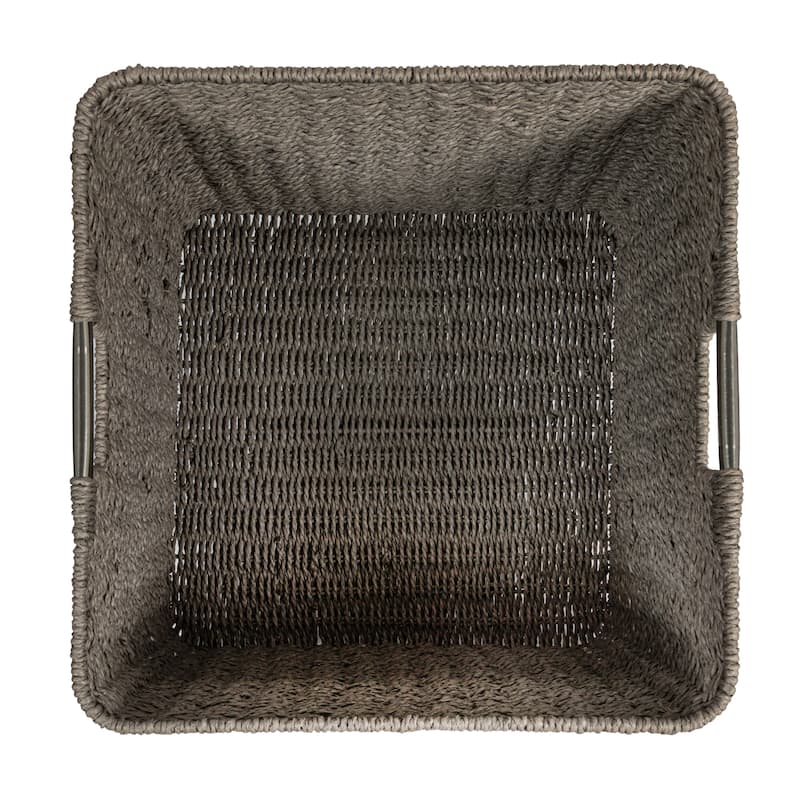 Household Essentials Woven Paper Rope Cube Basket with Stainless Steel Handles - 14.6"L x 14.6"W x 11.0"H
