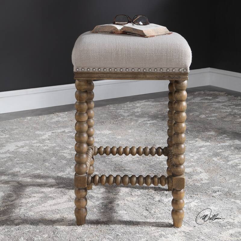 Uttermost Pryce 15" Wide Wooden Upholstered Counter Stool with