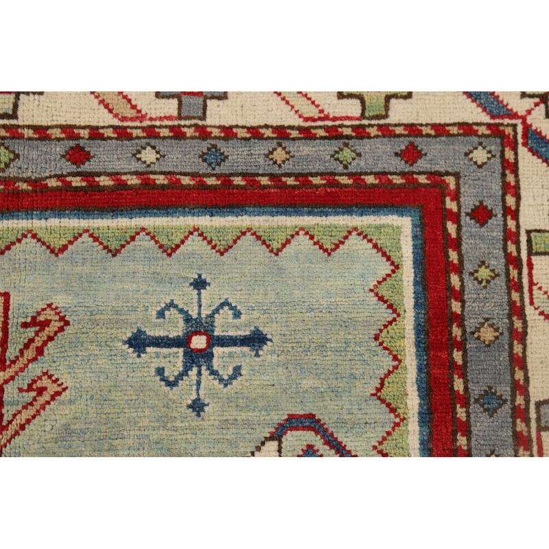 Green Kazak Accent Rug Hand-Knotted Wool Carpet - 3'6" x 4'11"