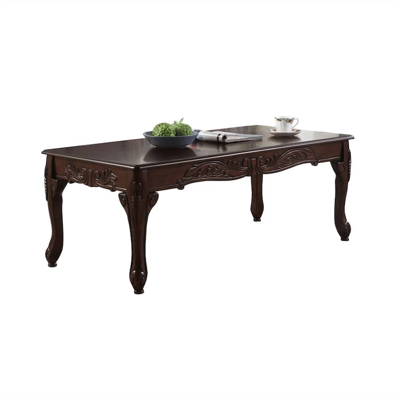 Traditional Ornate Detailing Dark Cherry Finish Wood Coffee Table