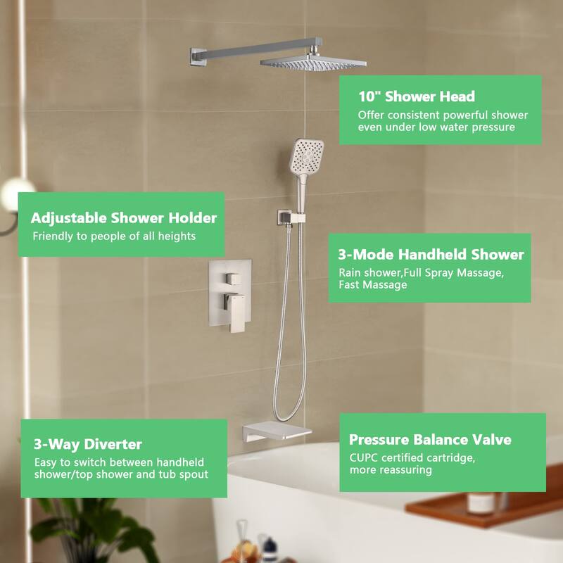 PROOX 10 in. Rainfall Shower Head handheld Bathtub Spout Shower System