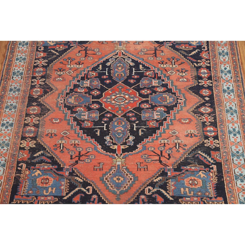Hand Knotted Oriental 100% Wool Carpet Traditional Medallion Navy Blue & Blues Bidjar Area Rug - 5' 8'' X 4' 9''