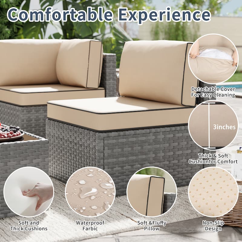 Outdoor 5-Piece Wicker Sectional Sofa Set with Table.