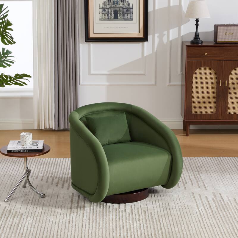 360-degree Swivel Barrel Chair with Velvet Fabric Upholstery, Comfy Pumpkin-Shaped Swivel Chair for Living Room, Bedroom