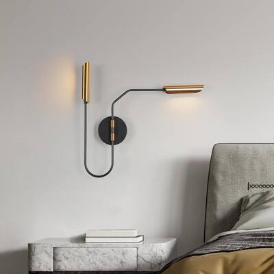 2-light Mid-century Gold LED Wall Sconce for Living Room - 20 x 3 x 19.3
