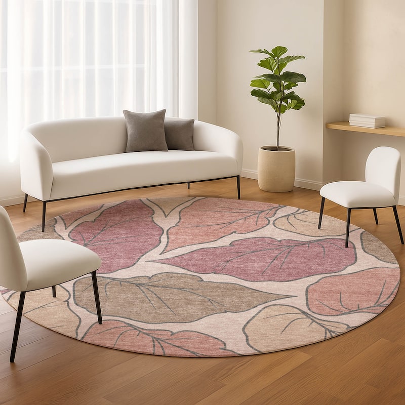 Machine Washable Indoor/ Outdoor Contemporary Floral Chantille Rug