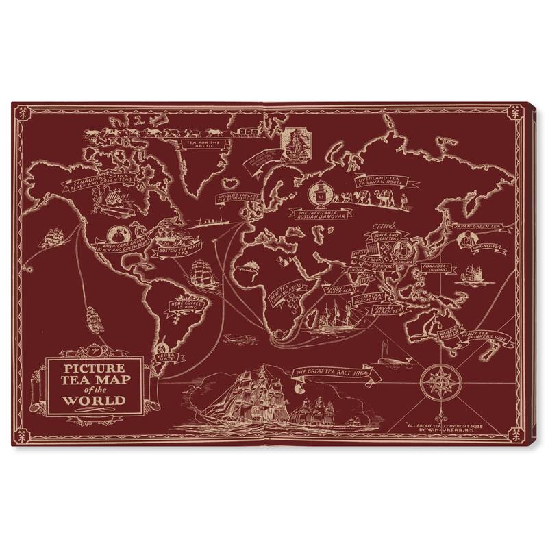 Wynwood Studio 'Tea Map Of The World Berry' Maps and Flags Wall Art Canvas Print World Maps - Red, White