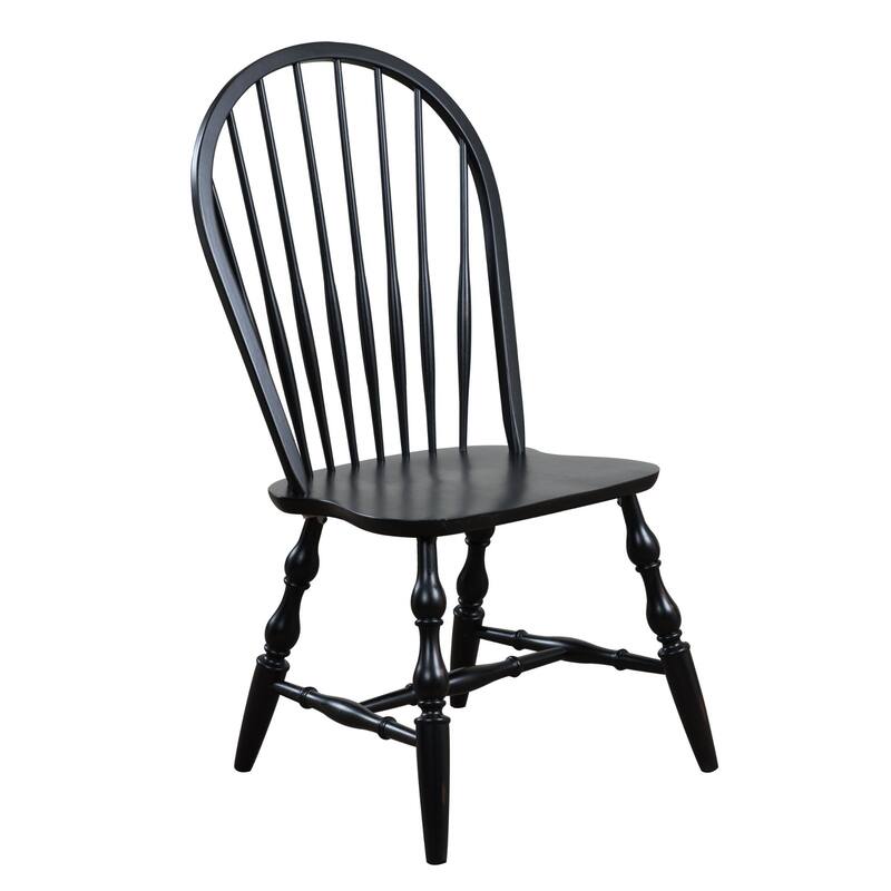 set of 2 antique black curved spindle back wooden dining chairs 41"