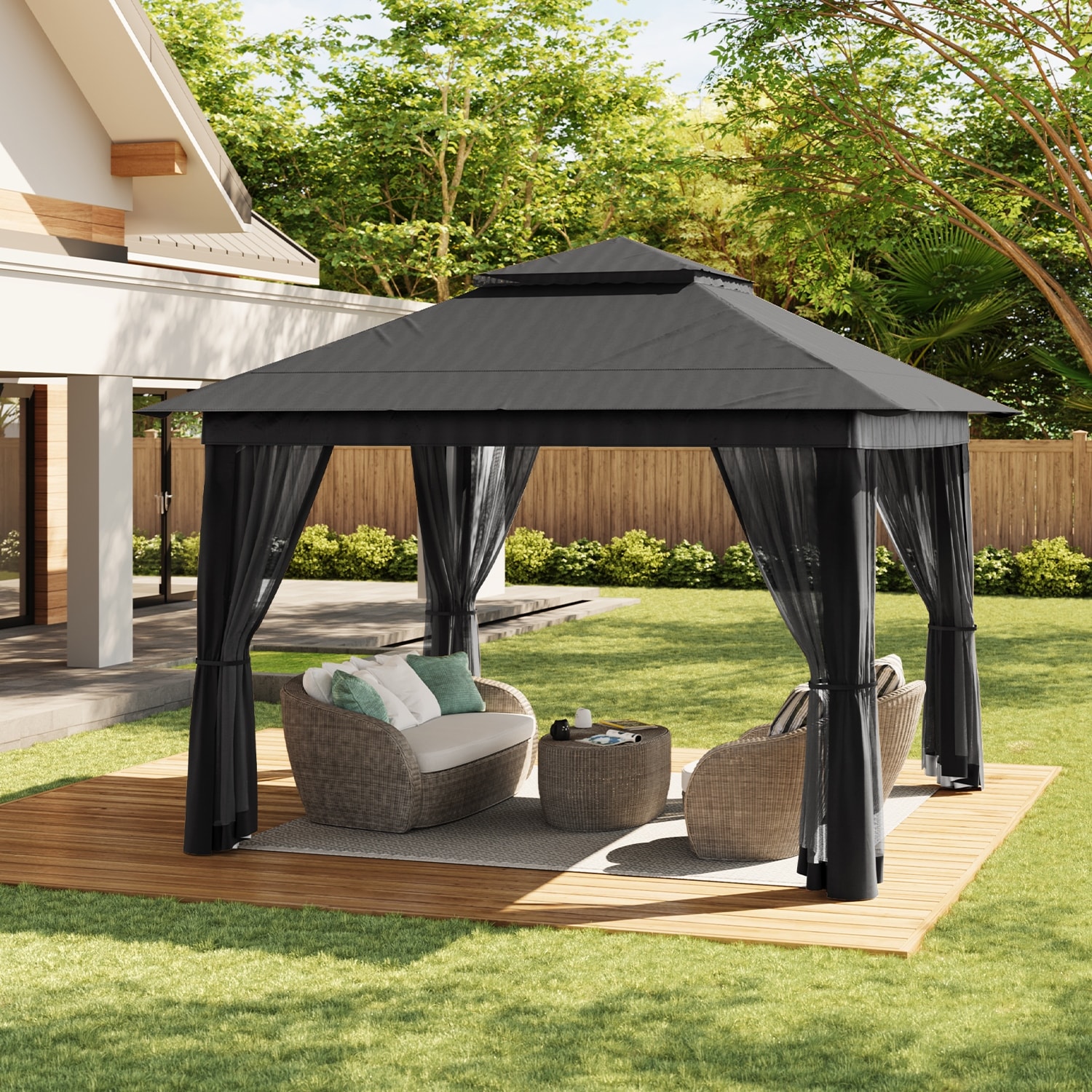 11 x 11 / 13 x 13 Pop Up Gazebo Tent with Mosquito Netting, Outdoor Canopy Tent