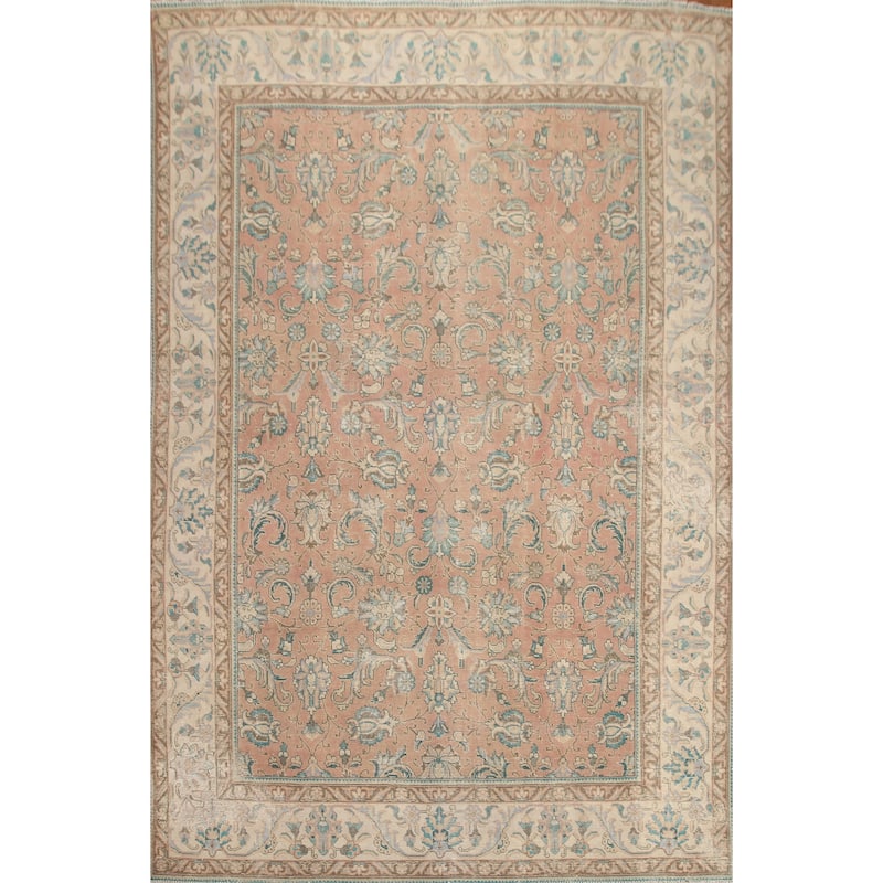 Hand Knotted Oriental 100% Wool Carpet Traditional All-Over Pink Tabriz Area Rug - 12' 4'' X 9' 2''