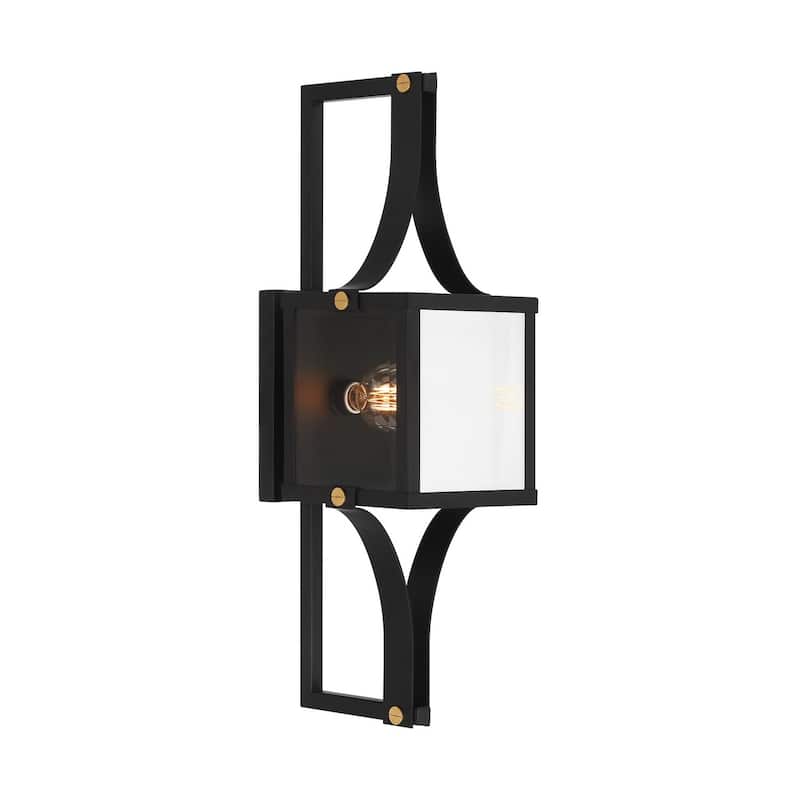 Raeburn 1-Light Outdoor Wall Lantern in Matte Black and Weathered Brushed Brass