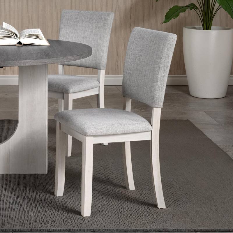 5pc Dining Set Kitchen Dinette Upholstered Fabric Chairs Round Table Pedestal Base Table 4x Side Chairs Dining Room